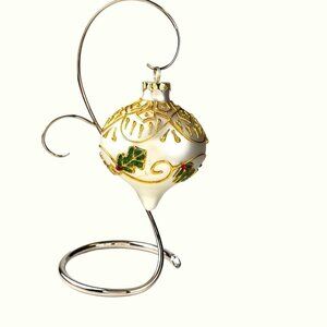 Vintage Hand-Painted Christmas Ornament With Holly Leaves & Gold Detailing 5"